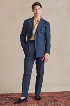 Navy Double Breasted Linen Jacket -Fashion-New and Lingwood 1222629 plain linen double breasted jacket 011 scaled