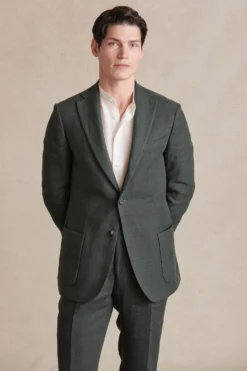 Green Single Breasted Linen Jacket