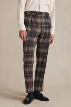 Large Plaid Single Pleat Trousers