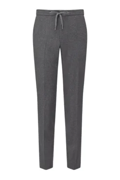 Grey Flat Front Flannel Drawstring Trousers