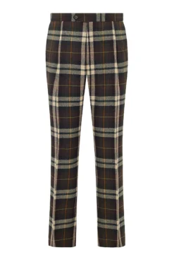 Green Tartan Single Pleat Wool Trousers