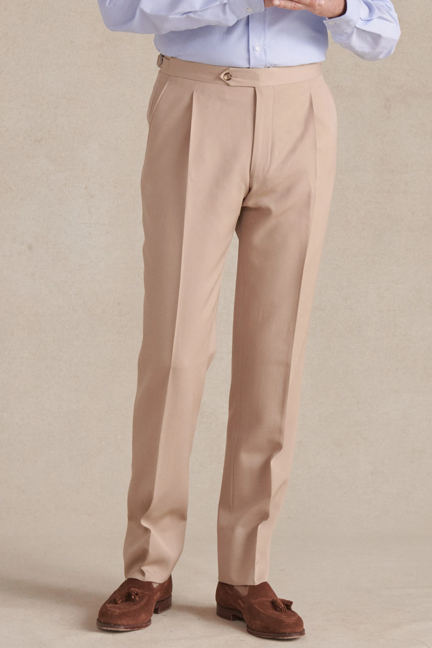 Fawn Single Pleat Wool Trousers