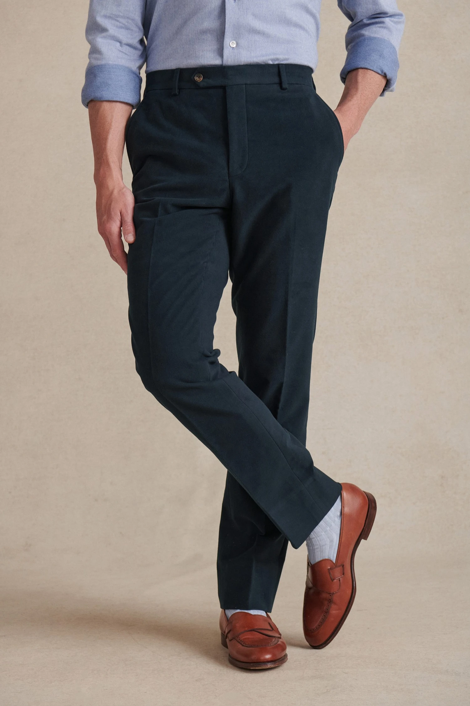 Navy Flat Front Moleskin Trousers 1 Navy Flat Front Moleskin Trousers