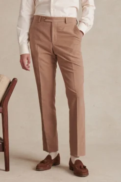 Camel Flat Front Moleskin Trousers