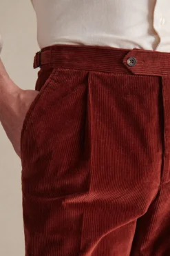 Orange Single Pleat 8 Wale Corduroy Trousers -Fashion-New and Lingwood 132274 2 4 scaled