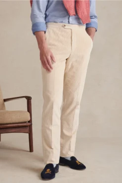 Cream Flat Front 5 Wale Corduroy Trousers