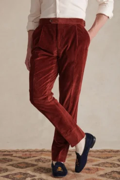 Orange Single Pleat 8 Wale Corduroy Trousers