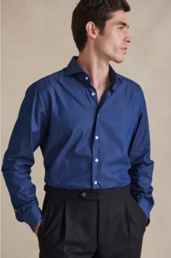 Front Page 8 Blue Denim Cutaway Collar Tailored Fit Cotton Shirt