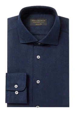 Navy Cutaway Collar Herringbone Flannel Tailored Fit Shirt -Fashion-New and Lingwood 1422522 herringbone flannel spread collar tailored shirt navy a