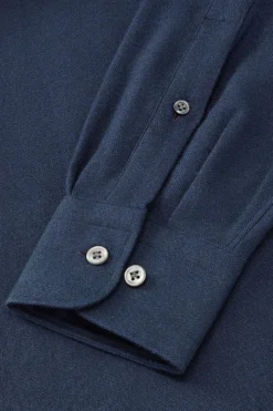 Navy Cutaway Collar Herringbone Flannel Tailored Fit Shirt -Fashion-New and Lingwood 1422522 navy herringbone flannel spread collar tailored shirt 3