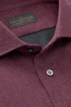 Maroon Cutaway Collar Standard Flannel Fit Shirt -Fashion-New and Lingwood 1422530 maroon flannel spread collar standard shirt 2