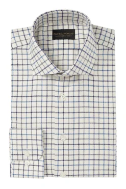 Blue Tattersall Check Cutaway Collar Classic Fit Shirt -Fashion-New and Lingwood 1422538 blue tattersall aspread collar classic shirt a