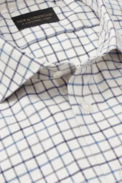 Blue Tattersall Check Cutaway Collar Classic Fit Shirt -Fashion-New and Lingwood 1422538 blue tattersall aspread collar classic shirt b