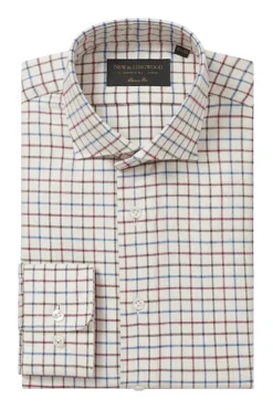 Burgundy Tattersall Check Cutaway Collar Classic Fit Shirt -Fashion-New and Lingwood 1422539 tattersall spread collar classic shirt burgundy a 1