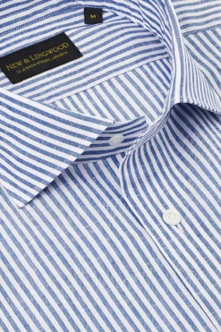 Blue Stripe Cutaway Collar Standard Fit Shirt -Fashion-New and Lingwood 1422657 stripe standard cutaway collar shirt blue 1 1