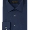 Navy Cutaway Collar Tailored Fit Sandwash Silk Shirt