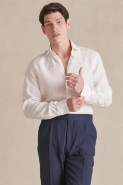 Ivory Cutaway Collar Standard Fit Linen Shirt