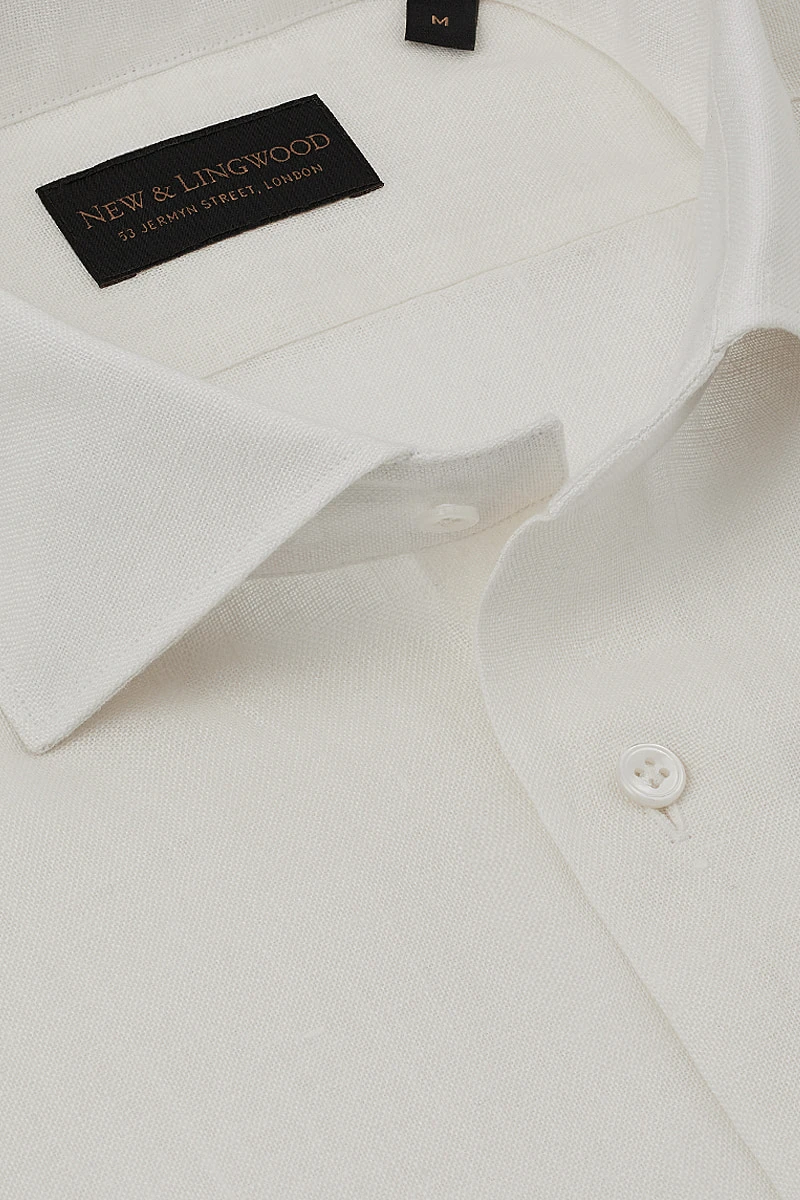 Ivory Cutaway Collar Standard Fit Linen Shirt - Image 2