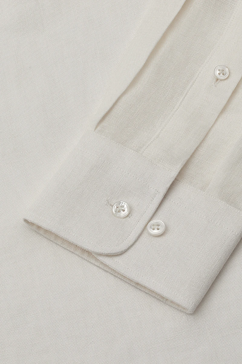 Ivory Cutaway Collar Standard Fit Linen Shirt - Image 3