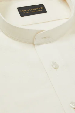 Cream Neckband Collar Standard Fit Flannel Shirt -Fashion-New and Lingwood 1422740 plain flannel band collar standard shirt cream 2