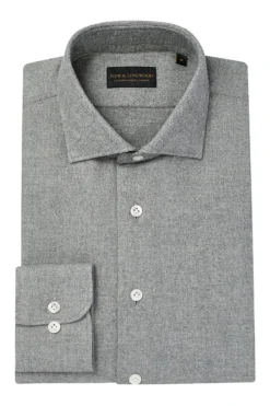 Grey Cutaway Collar Herringbone Flannel Standard Fit Shirt