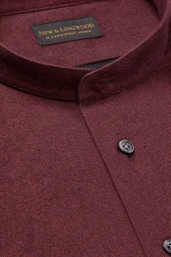 Burgundy Neckband Collar Standard Fit Flannel Shirt -Fashion-New and Lingwood 1422750 plain flannel band collar standard shirt burgundy 2