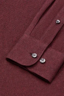 Burgundy Neckband Collar Standard Fit Flannel Shirt -Fashion-New and Lingwood 1422750 plain flannel band collar standard shirt burgundy 3