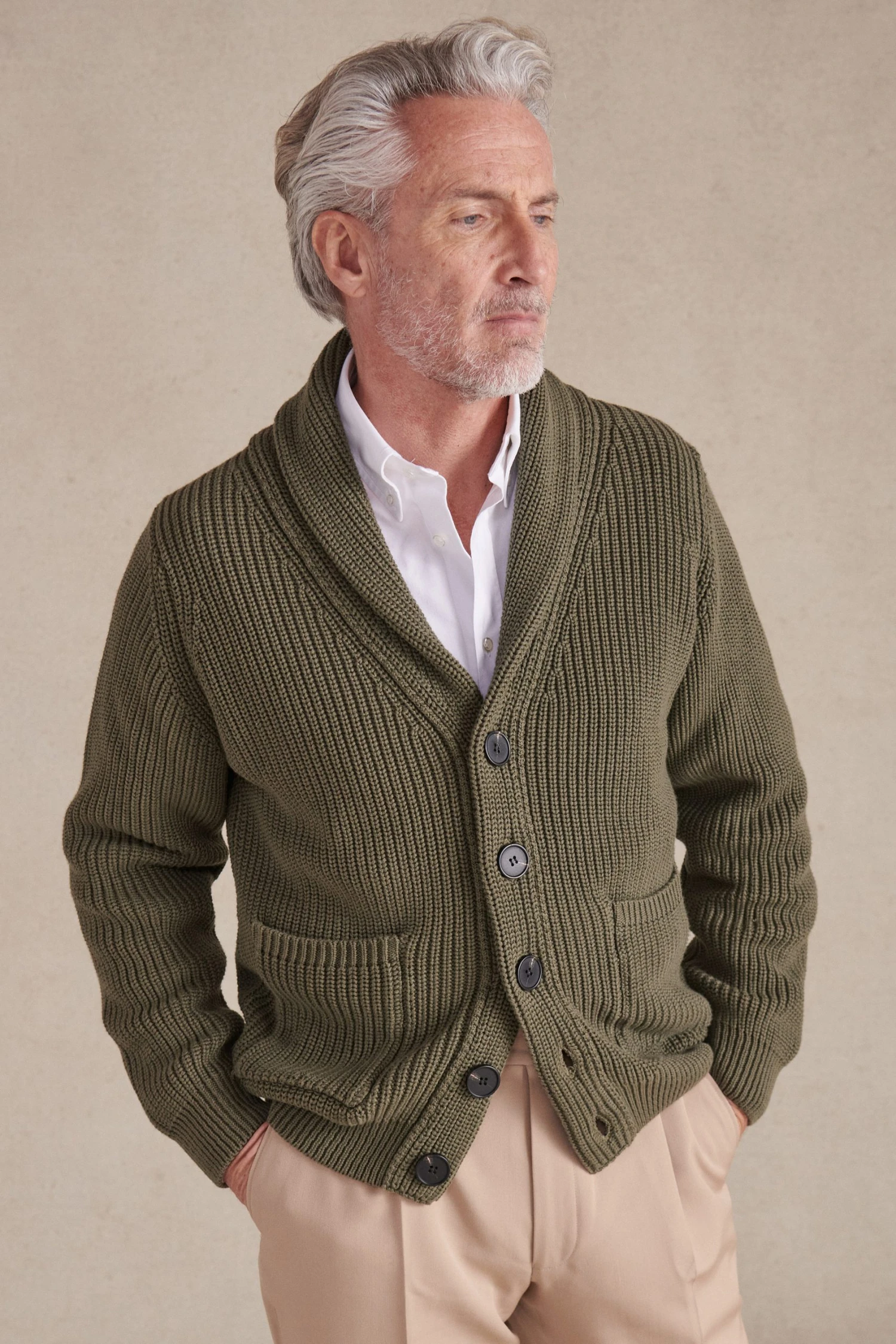 Green Shawl Collar Cardigan