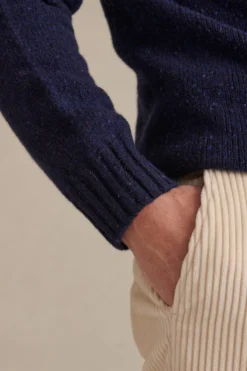 Navy Donegal Fleck Crew Neck Wool Jumper -Fashion-New and Lingwood 152274 2 4 scaled