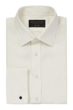 Ivory Sandwashed Classic Fit Double Cuff Silk Shirt
