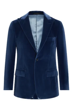 Blue Peak Lapel Single Breasted Velvet Evening Jacket -Fashion-New and Lingwood 1722739 velvet single breasted peak lapel jacket baltic blue 1