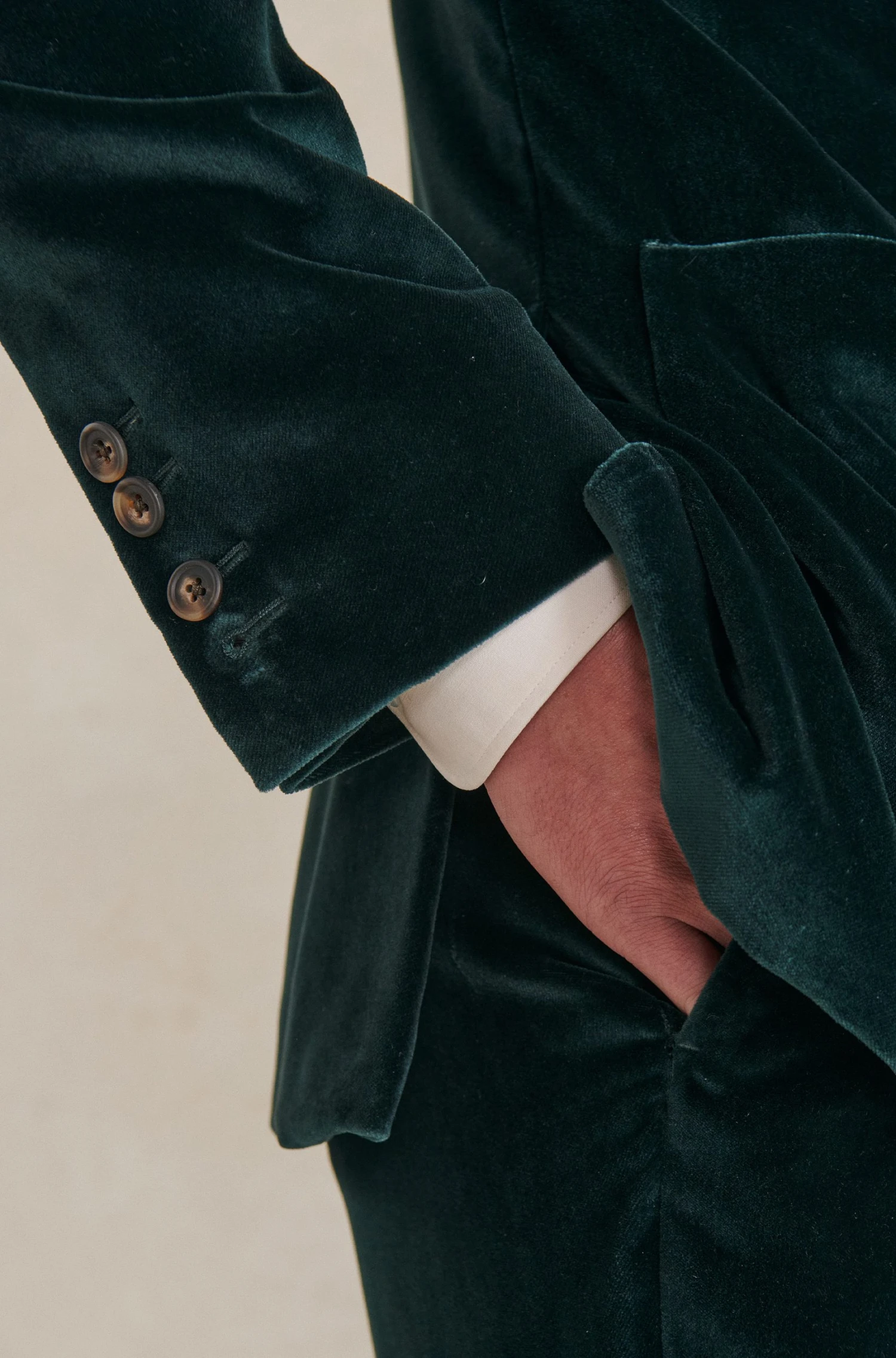 Dark Green Double Breasted Velvet Jacket - Image 3