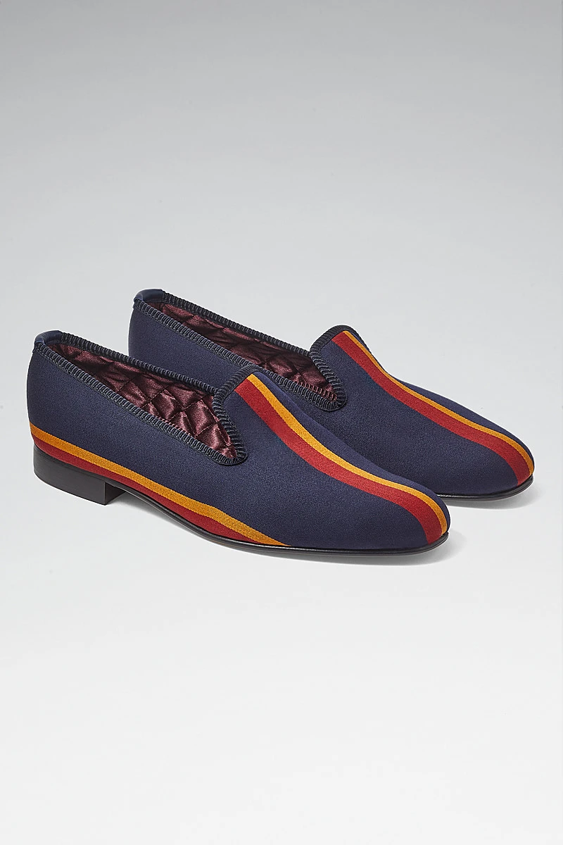 Navy & Red Stripe Wool Outdoor Slippers 1 Navy & Red Stripe Wool Outdoor Slippers