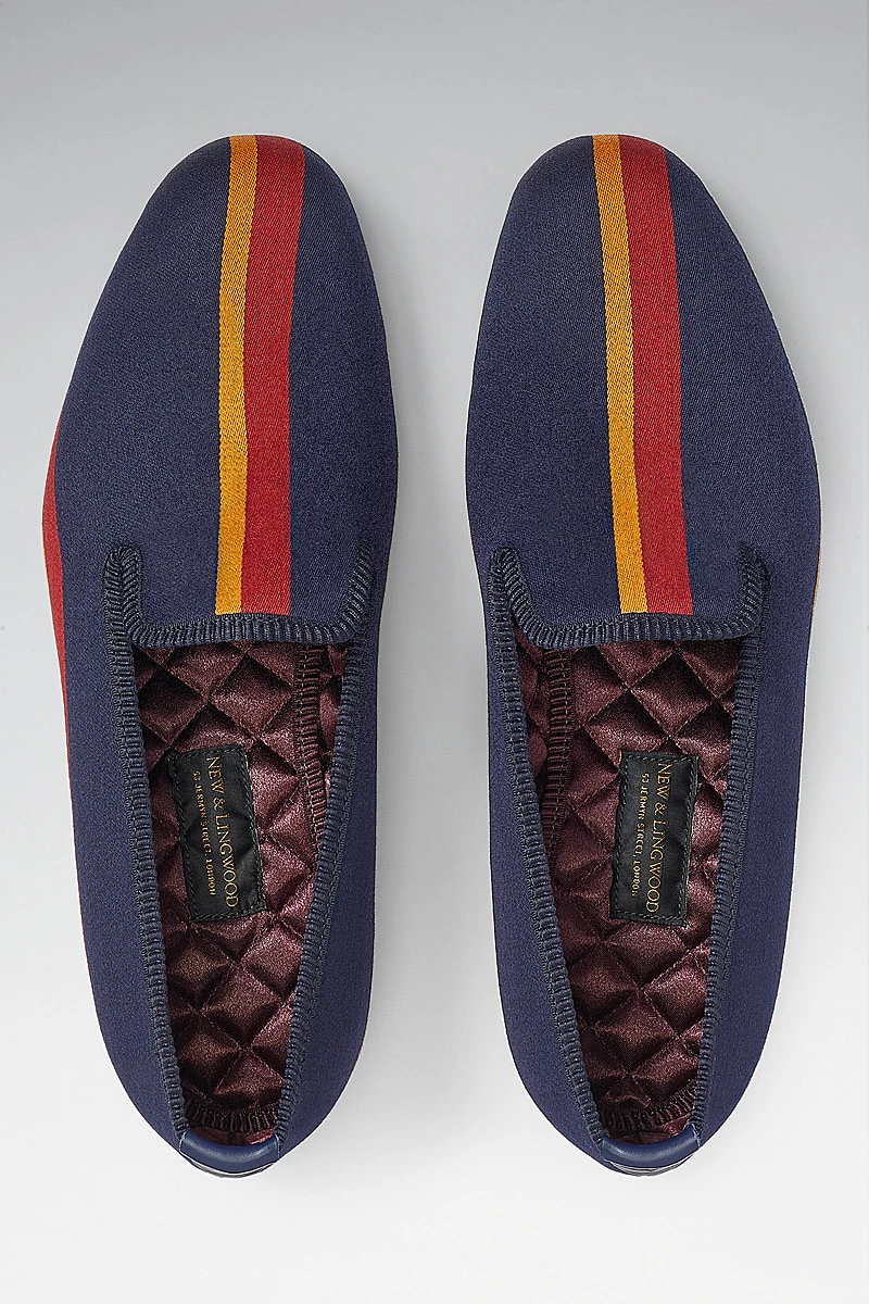 Navy & Red Stripe Wool Outdoor Slippers 2 Navy & Red Stripe Wool Outdoor Slippers - Image 2