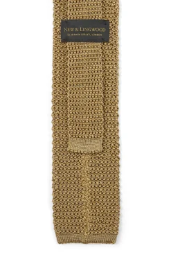 Tan Knitted Silk Tie -Fashion-New and Lingwood 3015018 knitted plain ties tan 3 1