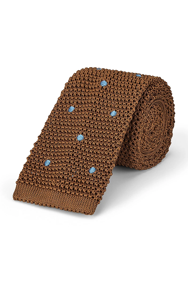 Brown & Blue Spot Knitted Silk Tie 1 Brown & Blue Spot Knitted Silk Tie