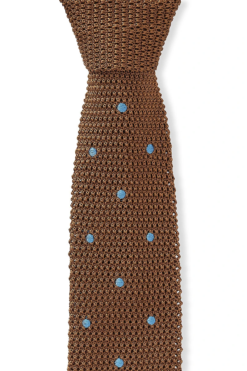 Brown & Blue Spot Knitted Silk Tie 2 Brown & Blue Spot Knitted Silk Tie - Image 2