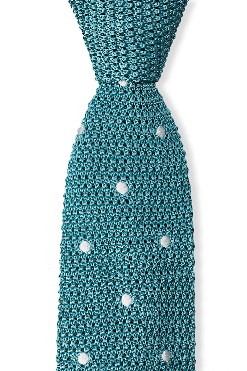 Turquoise & White Spot Knitted Silk Tie 2 Turquoise & White Spot Knitted Silk Tie - Image 2