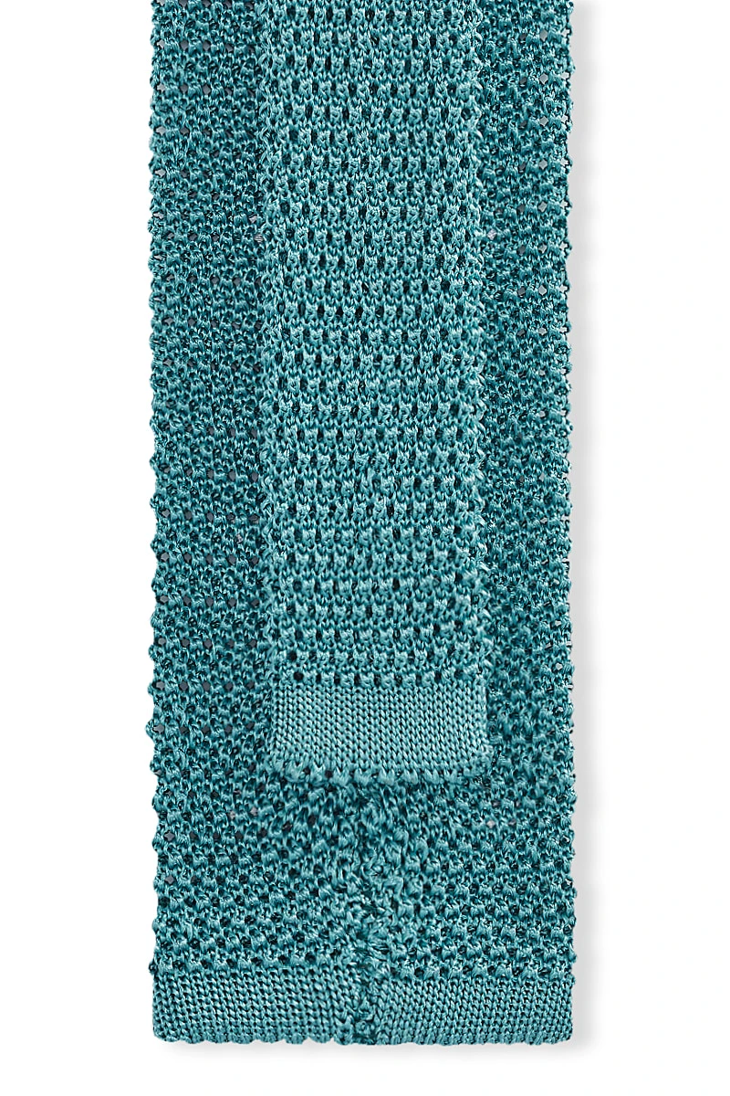 Turquoise & White Spot Knitted Silk Tie 4 Turquoise & White Spot Knitted Silk Tie - Image 4