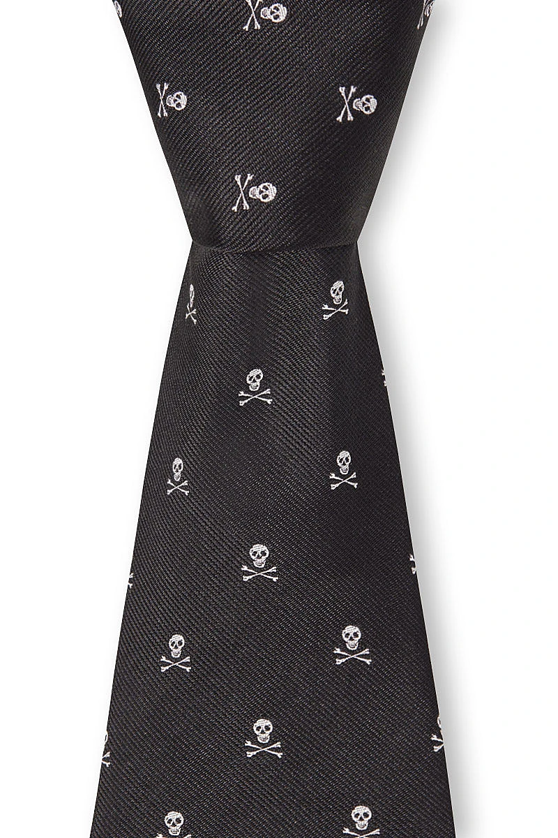 Black & White Skull & Crossbones Silk Tie 2 Black & White Skull & Crossbones Silk Tie - Image 2
