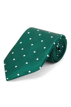 Dark Green & White Polka Dot Silk Tie