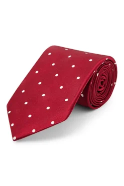 Burgundy & White Polka Dot Silk Tie