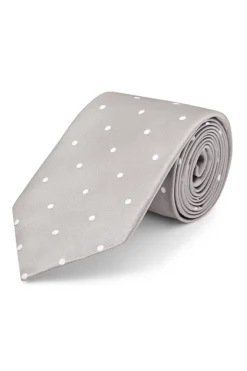 Grey & White Polka Dot Silk Tie