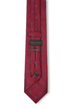 Burgundy & Blue Skull & Crossbones Tie -Fashion-New and Lingwood 3022417 skull crossbonetie burgundyblue 3