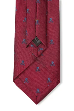 Burgundy & Blue Skull & Crossbones Tie -Fashion-New and Lingwood 3022417 skull crossbonetie burgundyblue 4