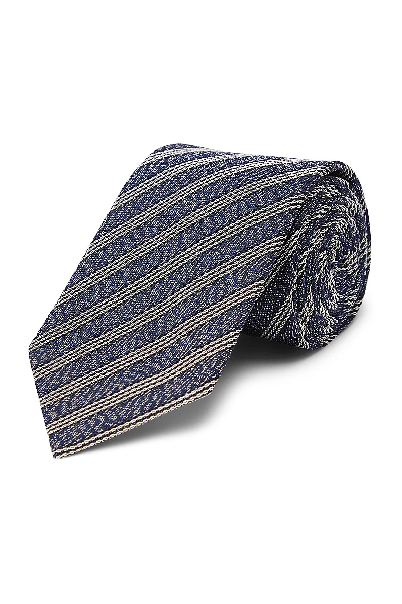 Navy & White Fine Stripe Grenadine Weave Tie 1 Navy & White Fine Stripe Grenadine Weave Tie