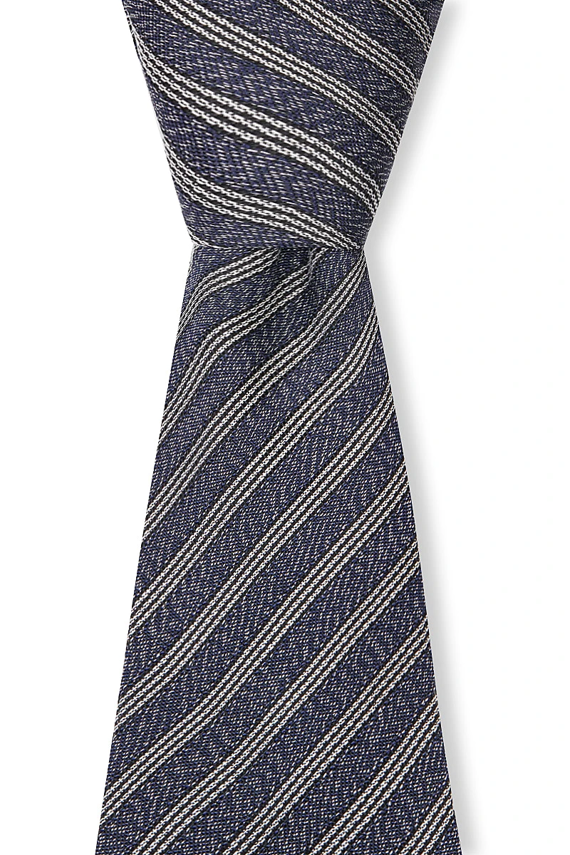 Navy & White Fine Stripe Grenadine Weave Tie 2 Navy & White Fine Stripe Grenadine Weave Tie - Image 2