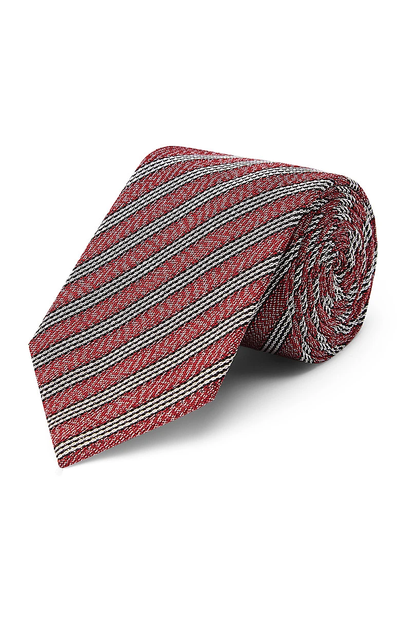 Red & White Fine Stripe Grenadine Weave Tie 1 Red & White Fine Stripe Grenadine Weave Tie