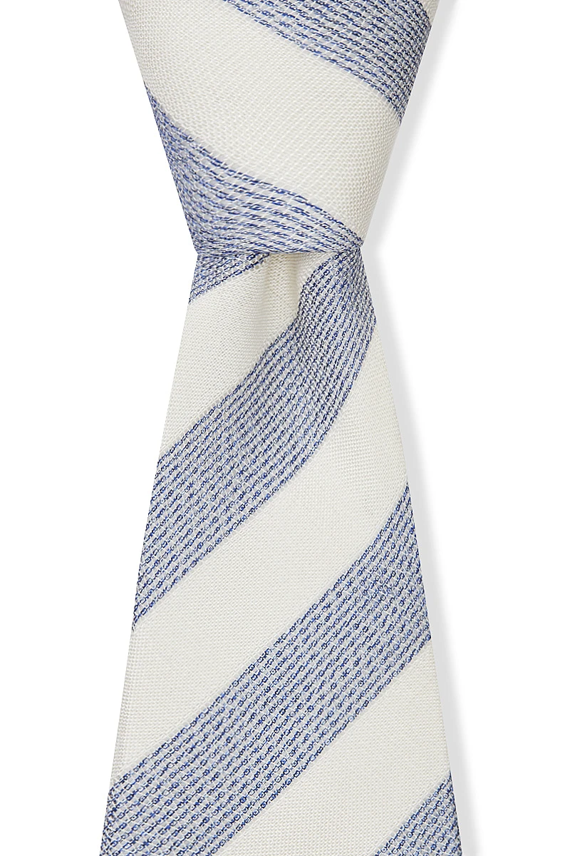 Blue & Cream Fine Stripe Grenadine Weave Tie 2 Blue & Cream Fine Stripe Grenadine Weave Tie - Image 2