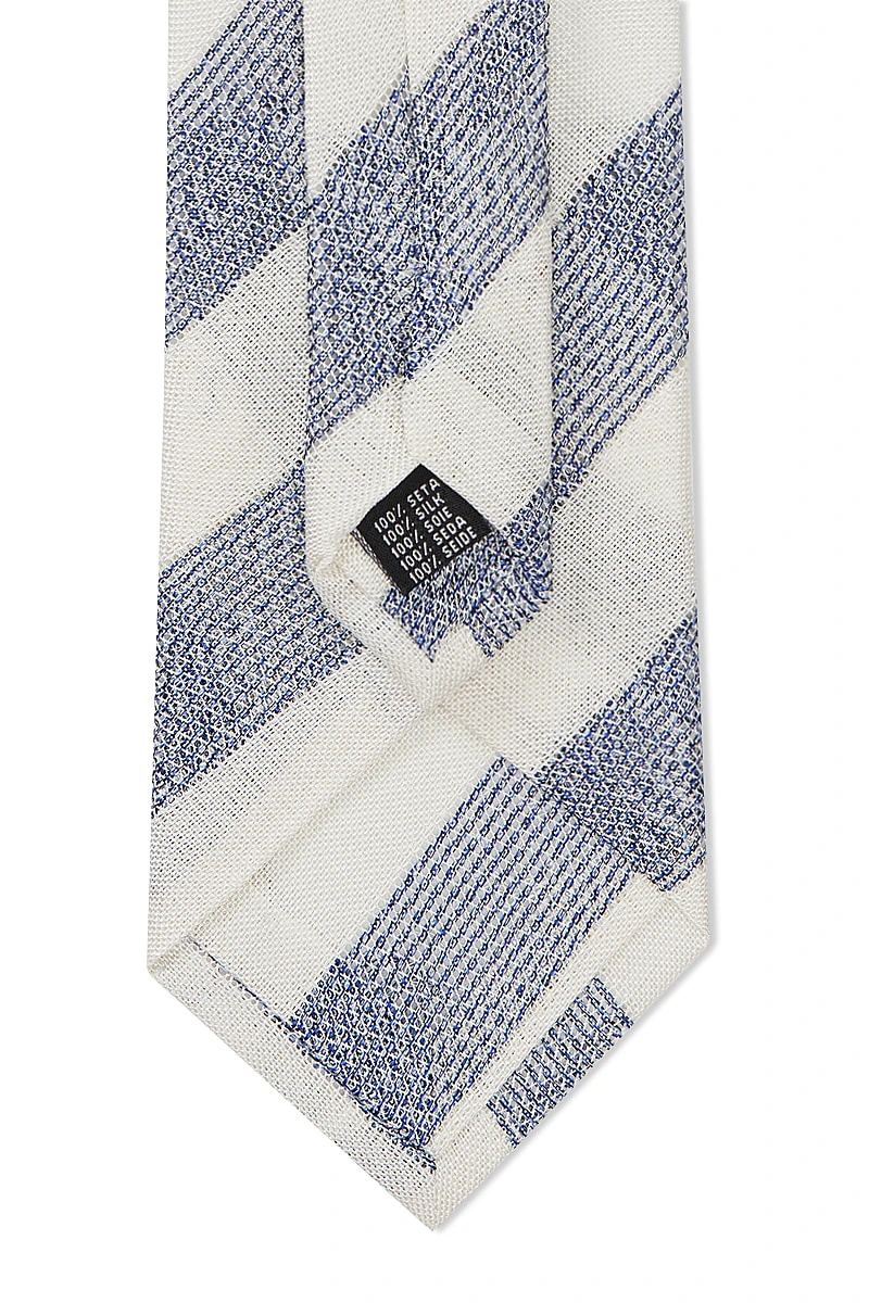 Blue & Cream Fine Stripe Grenadine Weave Tie 4 Blue & Cream Fine Stripe Grenadine Weave Tie - Image 4